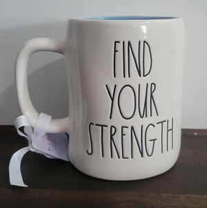 Rae Dunn Frozen Find Your Strength White Ceramic Mug with Light Blue Interior